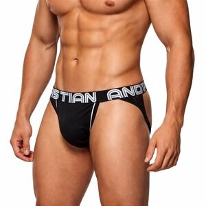 Andrew Christian Medium (31-33) Slow Fashion Jockstrap Show-It Pouch Black 93005